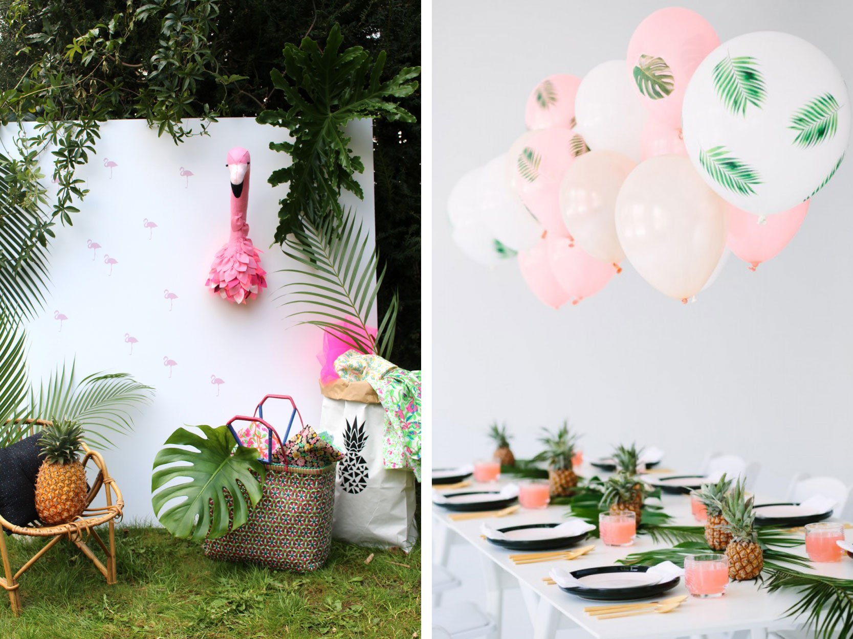 idée pour décorer sa fête de manière tropical avec feuillage